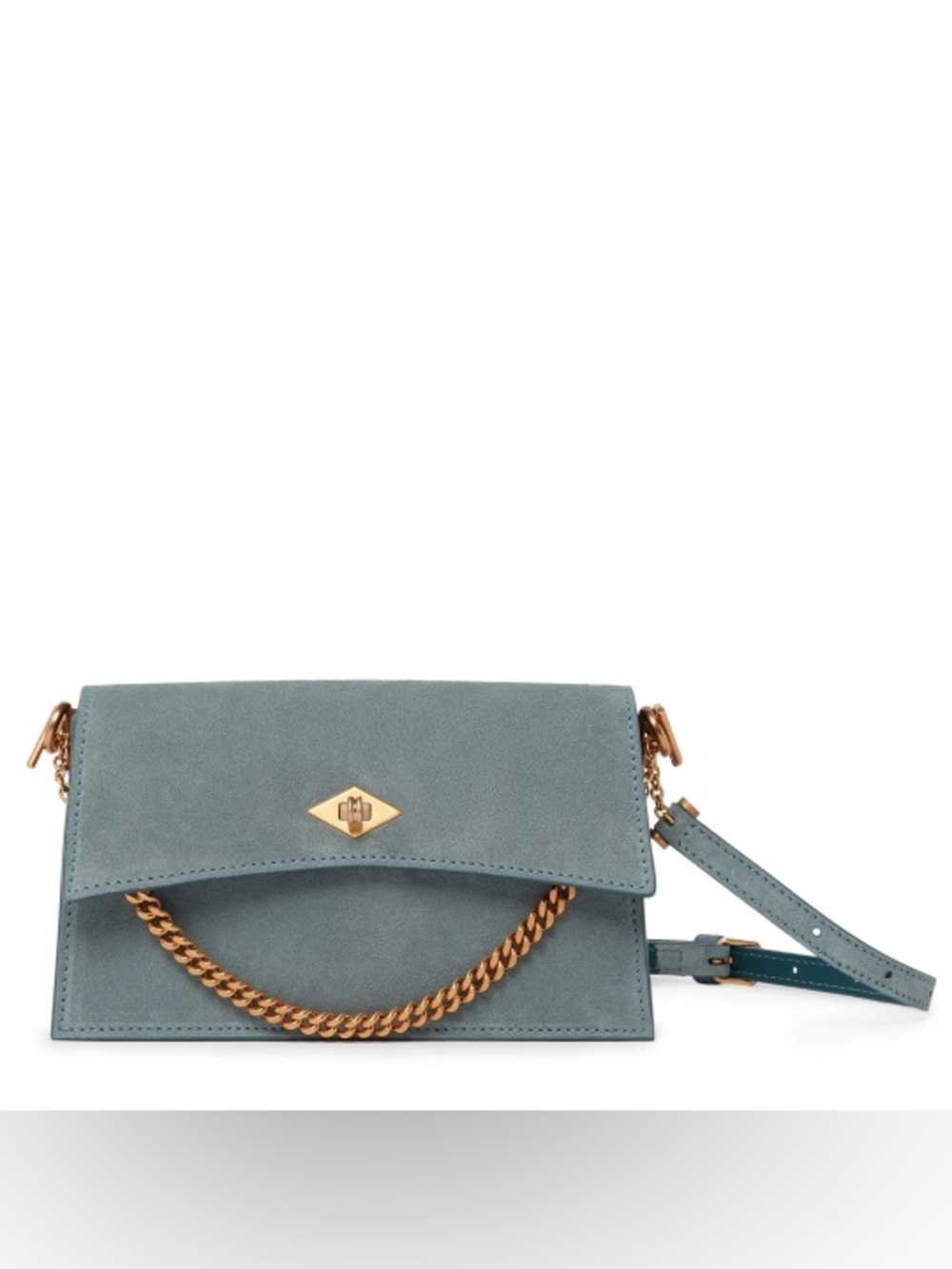 Métier Blue Suede Leather Chain Roma Mini Clutch